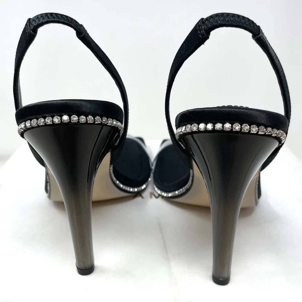 Good American Crystal Crush Lucite Rhinestone Sandals In Black Size 7.5 New